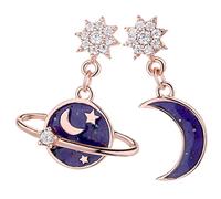 FOMIYES Asymmetrical Moon Star Planet Pendant Earrings for Women Rose Gold Space Jewelry Unique Drop Design for Valentines Day Daily Wear and Party Accessories