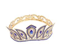 FOMIYES Baroque Round Crown Enchanted Eye Style Rhinestone Inlaid Alloy Hair Hoop for Bride Lady Vintage Blue Rhinestone Wedding Headwear