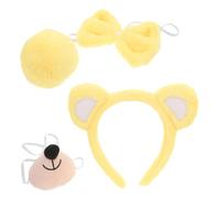 FOMIYES Bear Ear Headband with Bowtie and Tail Set, Plush Animal Costume Accessories for Boys and Girls and Adults, Yellow Bear Cosplay Headband for Dress-up, Stage Performance and Party Use