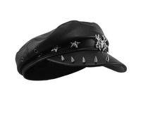 FOMIYES Black Flat Top Fedora Hat for Women Wide Brim American Retro Sailor Cap with Rivet Studs Lightweight Breathable Vintage Style for Everyday Sun Protection and Nautical-Themed