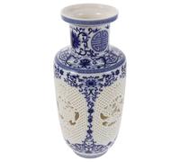 FOMIYES Blue and White Porcelain Decorative Vase Jingdezhen Oriental Ceramic Retro Chinese Style Hollow Flower Vase for Home and Office Décor