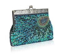 FOMIYES Blue Sequin Embroidered Evening Clutch Bag for Women Retro Peacock Design Handbag for Parties Weddings and Banquets Capacity for Essentials