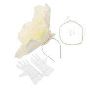 FOMIYES Bridal Flower Fascinator Headband with Faux Pearl Necklace Earrings Lace Gloves Comfortable Wedding Hairpiece for Proms Tea Parties Bridal Showers and Banquets Elegant Floral