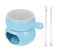 FOMIYES Ceramic Cheese Fondue Set with Blue Base, Single Handle Butter Melting Pot and 2 Forks, Household Chocolate Melting Stove for Party and Family Use Random Color