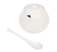 FOMIYES Ceramic Condiment Container White Sugar Bowl with Spoon and Lid | Rounded Smooth Finish, Large Capacity Design, Suitable for Sweeteners and Pepper Powder, Elegant Tabletop Serving