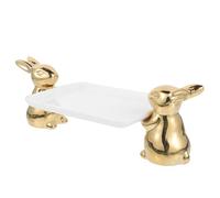 FOMIYES Ceramic Food Tray Small Gold Bunny Decorative Serving Dish for Candy and Appetizers, High Footed Utility Plate for Desktop Jewelry and Bread Storage