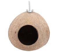 FOMIYES Coconut Shell Bird Nest Hanging Birds House for Small Birds | Wood and Rope Build, Yellow Finish, Canary Use, Bird PET Shop Display, Garden Decoration