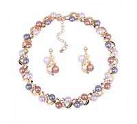FOMIYES Colorful Pearl Necklace Earrings Set Alloy Jewelry Lightweight Elegant Neck Decoration for Women Wedding Birthday Banquet Gift