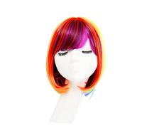 FOMIYES Cosplay Wigs Rainbow Short Hair Wig Neon Party Fake Hair for Women Ladies Carnival Halloween Costume Headwear Miss Bangs
