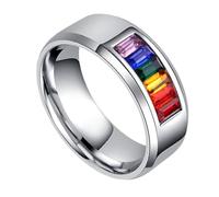 FOMIYES Creative Rainbow Color Pride Ring Titanium Steel Couples Accessory Elegant Stylish Men Women Lgbtq Support