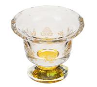 FOMIYES Crystal Buddha Water Offering Cup with Gold Pattern, 7 Auspicious Symbols High Pedestal Glass Water Bowl for Buddhist Worship and Temple Use