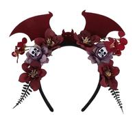 FOMIYES Day the Dead Bat Wings Headband with Artificial Flowers, Lightweight and Comfortable Fit Halloween Cosplay Hair Accessory for Women at Costume Parties and Photography