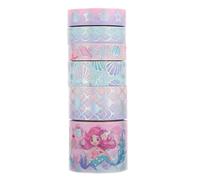 FOMIYES DIY Washi Tape Set Silver Foil Fairy Tale Mermaid Design, Decorative Masking Tape Rolls for Scrapbooking, Journals, and Craft Projects