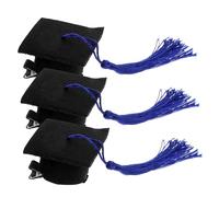FOMIYES Doctoral Hat Hair Clip Set - 3pcs Blue Graduation Cap Hairpins Tassel Mini Headdress for Kids and Adults Graduation Party Decoration