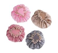 FOMIYES Double-layer Waterproof Shower Caps 4pcs Set in Light Gold, Pink, Grey and Dusty Rose, Bathing Hair Salon Caps for Women and Girls, Protective Hair Styling for Shower and Bath
