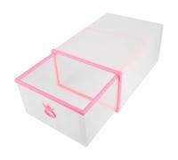 FOMIYES Drawer-Style Shoe Organizer with Window 33X23X14Cm Stackable Plastic Storage Box for Men and Women Home Use Pink Frame White Container