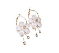 FOMIYES Elegant White Metal Long Tassel Earrings for Women with Flower Shape and Circle Design, Stylish Korean Style Dangly Earrings for Wedding Or Engagement
