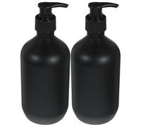 FOMIYES Empty Shampoo Container 500Ml Black Matte Refillable Soap Dispenser with Pump Plastic Manual Lotion Dispenser for Bathroom Use, Reusable Liquid Hand Soap Bottle 2Pcs Set