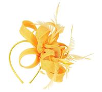 FOMIYES Fascinator Hat Feathers Veil Headband Cocktail Tea Party Headband Flapper Headpiece Fascinator Headwear Clip Wedding Party Hair Accessory for Tea Yellow