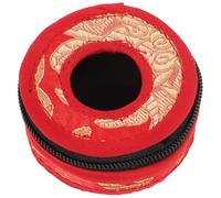 FOMIYES Finger Cymbal Bell Bag Portable Small 7.5Cm Diameter Red Floral Pattern Cotton Zippered Storage Pouch for Belly Dance and Travel