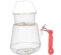 FOMIYES Foldable Fish Catching Net Basket, 33Cm Zinc-Plated Metal Fishing Mesh with Rope, Lightweight Portable Reusable Fish Basket for Stream and Sea Fishing Random Color Random Color