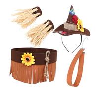 FOMIYES Halloween Scarecrow Costume with Felt Wizard Hat Lightweight Straw Headband and Wristband Accessories Reusable and Comfortable for Adults and Party Carnival Holiday Celebrations
