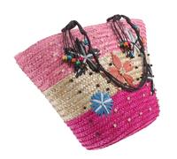 FOMIYES Hand Crocheted Woven Beach Bag Pink Embroidered Tote for Women Reliable Summer Shoulder Bag for Travel Grocery Shopping and Weekend Getaways