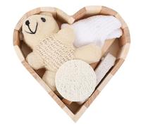 FOMIYES Heart-shaped Box Bathing Set with 6pcs Wooden Bear Scrubber Kit, Bath Loofah Slice and Back Glove, Small Bathing Supplies for Women’s Shower and Body Care