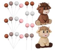 FOMIYES Highland Cow Cake Toppers Set 2 Mini Animal Figures and 20 Colored Foam Balls, Plastic Party Cake Decorations for Shower and Farm Theme Celebration