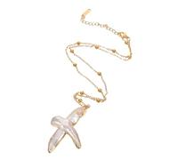 FOMIYES Hypoallergenic Baroque Pearl Cross Necklace for Women and Men Minimalist Christian Baptism Jewelry with Gold-edged Freshwater Pearls Elegant Faith Pendant for Religious Occasions