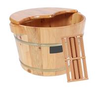 FOMIYES Insulated Wooden Foot Soaking Barrel with Massage Beads and Lid Thick Solid Wood Foot Tub for Home Spa for Office Workers Elderly and Relaxation Therapy