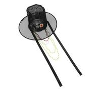 FOMIYES Korean Traditional Mesh Top Hat for Men and Women, Wide Brim Black Costume Hat with Beaded Neck Strap, Korean Historical Costume Accessory for Cosplay and Stage Performances