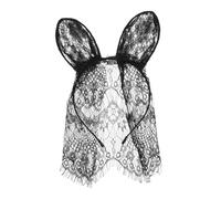 FOMIYES Lace Floral Rabbit Ear Headband with Veil Elegant Bunny Ear Hairband for Women Special Occasion Accessory Feminine Black Headpiece
