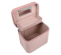FOMIYES Large Capacity Dual-Layer Makeup Case with Mirror Portable Handheld Cosmetics Organizer Pink Travel Cosmetic Storage Bag for Women