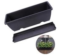 FOMIYES Large Rectangular Plastic Flower Planter with Drainage Hole and Clip-on Saucer, Black Balcony Planting Pot for Vegetables and Flowers, Sturdy Garden Container for Outdoor