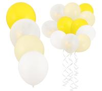 FOMIYES Latex Balloons Kit Resilient Thick Material Yellow and White for Birthday 30pcs and Sunflower Theme 2 Ribbon Rolls, Cheerful Sunshine-themed Decoration for Birthday Party