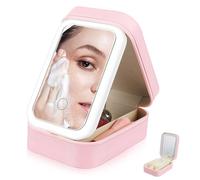 FOMIYES Led Lighted Makeup Organizer Adjustable Brightness Compact Travel Case Mirror Small Vanity Storage for