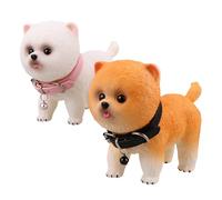 FOMIYES Lifelike Pomeranian Puppy Figurine Set, Artificial Simulation Dog Model Toys, Small Realistic Companion Pets for Bedroom and Office Decor (white Yellow