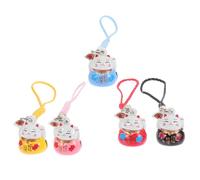 FOMIYES Lucky Fortune Cat Lightweight and Easy to Carry Phone Charms 5pcs with Copper Bells Keychain Pendants Random Color for Bag Decoration and Gift