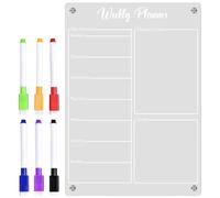 FOMIYES Magnetic Acrylic Dry Erase Calendar Board for Refrigerator, Small Weekly Planner with 6 Whiteboard Markers, Reusable Magnetic Schedule Reminder Board for Home and Office