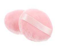 FOMIYES Makeup Powder Puff Set 2pcs, 75mm Diameter, Long Velvet Cotton with Silk Ribbon, Soft Cosmetic Sponge for Face Setting and Loose Powder Application