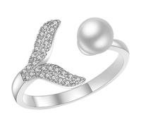 FOMIYES Mermaid Tail Open Ring with Simulated Pearl for Women Adjustable Alloy Jewelry Ocean Theme Ladies