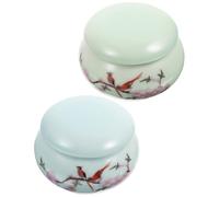 FOMIYES Mini Ceramic Powder Container with Lid Storage Jar for Loose Powder and Tea Compact Makeup Bottle with Elegant Flower Design for Home and Travel