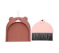 FOMIYES Mini Hand Broom and Dustpan Set Plastic Small Sweeping Brush for Home Office Desk Cleaning Brown Bear Design