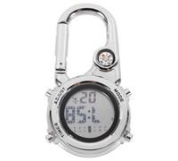 FOMIYES Multi-Function Carabiner Pocket Watch with Compass Silver Metal Hanging Watch for Hiking Backpack Outdoor Use