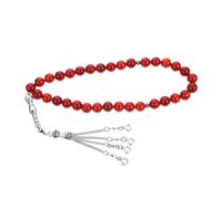 FOMIYES Natural Red Agate Prayer Beads Islamic Rosary Smooth Compact Muslim Praying Beads for Pilgrimage and Worship Gift