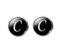 FOMIYES Novelty Cufflinks for Men, Glass Collar Button Cuff-link round Black Design, Lightweight Electroplating Decorative Sleeve Cuff-link for Shirts, Letter C