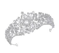 FOMIYES Pageant Crown Rhinestone Headband Dazzling Rhinestones Embellishment Secure Design Lightweight Silver Zinc Alloy Wedding Bride Elegant Hair Accessory