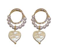 FOMIYES Pearl Rhinestone Earrings Dangle Heart Shape round Design in Golden Silver Zinc Alloy with Imitation Pearls, Artistic Elegant Style Comfortable to Wear, Gift for Girlfriends Or