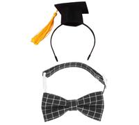 FOMIYES Pet Graduation Caps Set for Cats and Small Pets with Felt Doctoral Hat and Checked Bow Tie, Comfortable Lightweight Polyester Material, for Graduation Photos and Party Accessories